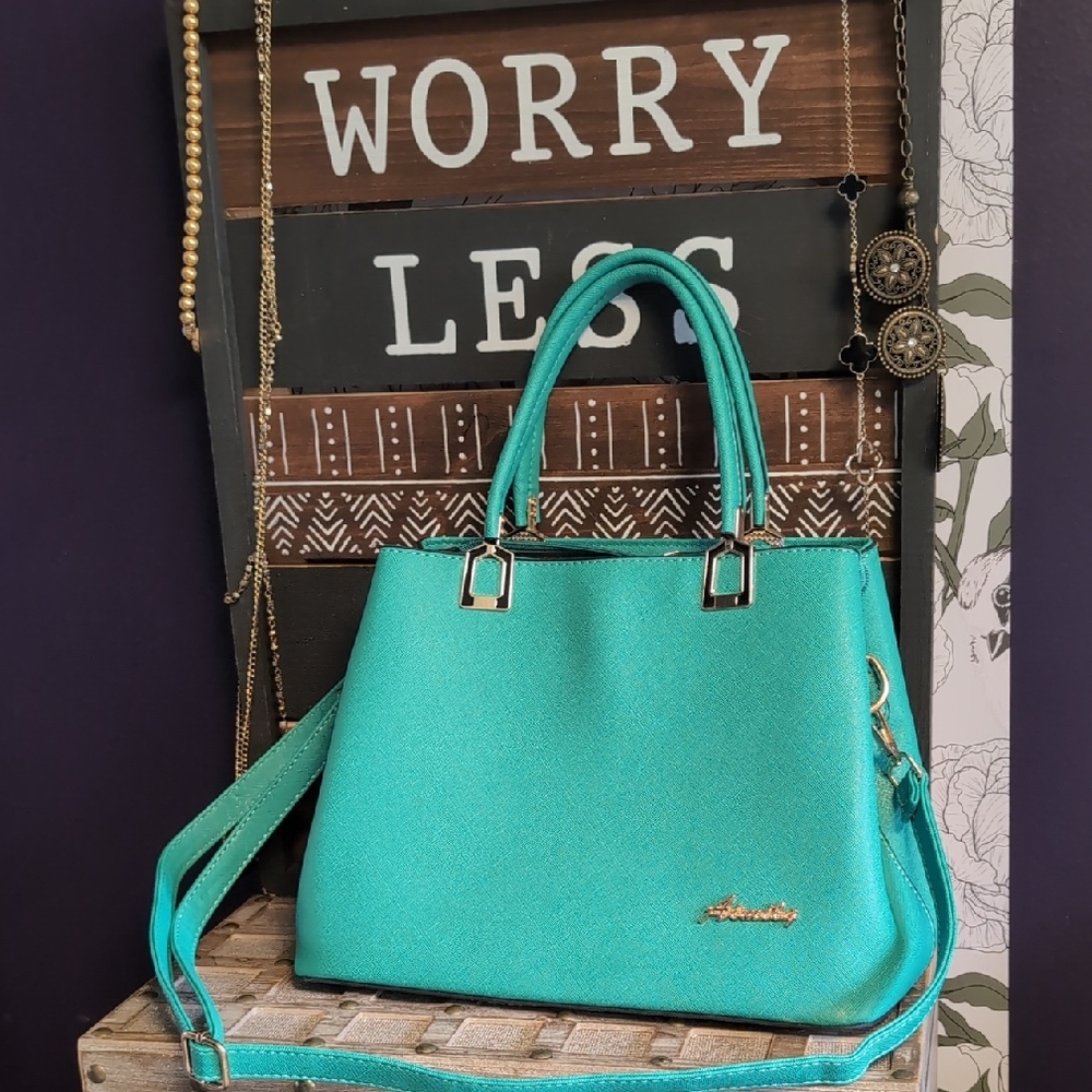 Vintage Style Sea Blue Classic Carryall Handbag - Picture 3 of 14